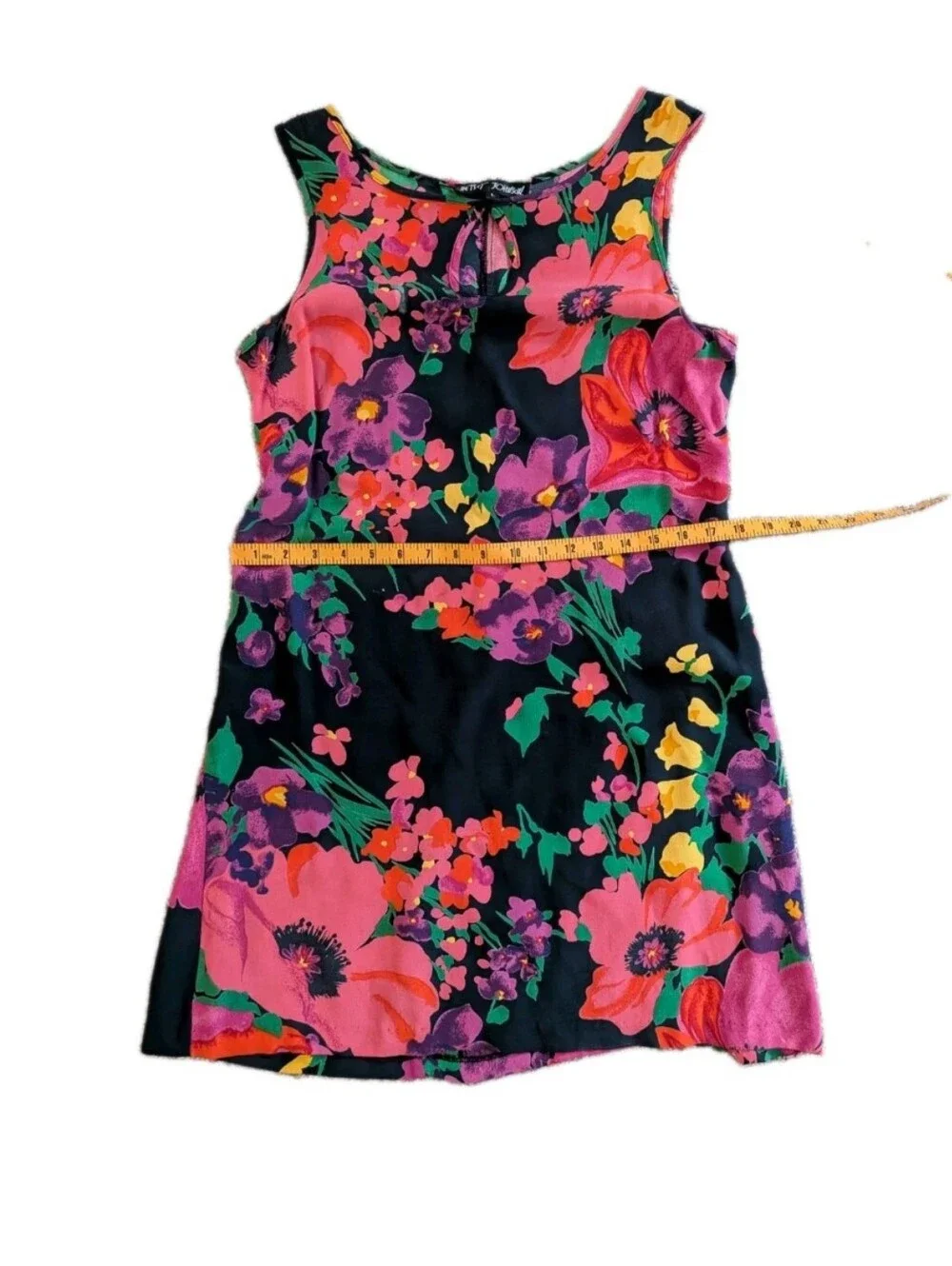 Betsey Johnson Black Mini Dress with Pink & Red Floral Print
